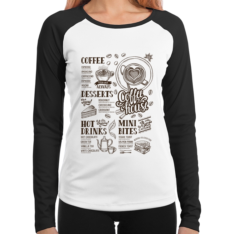 Baby Look Raglan Coffee House Vintage Manga Longa