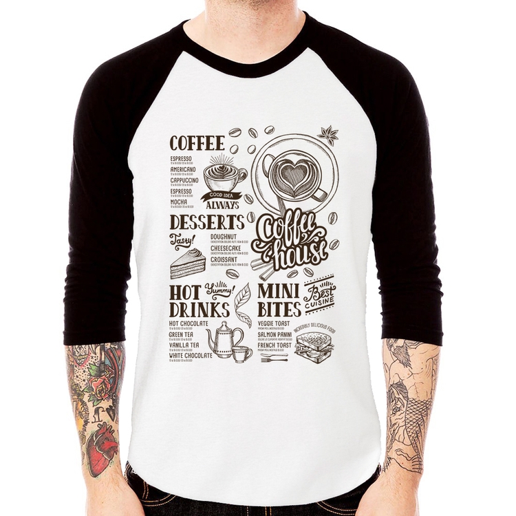 Camiseta Raglan Coffee House Vintage Manga 3/4