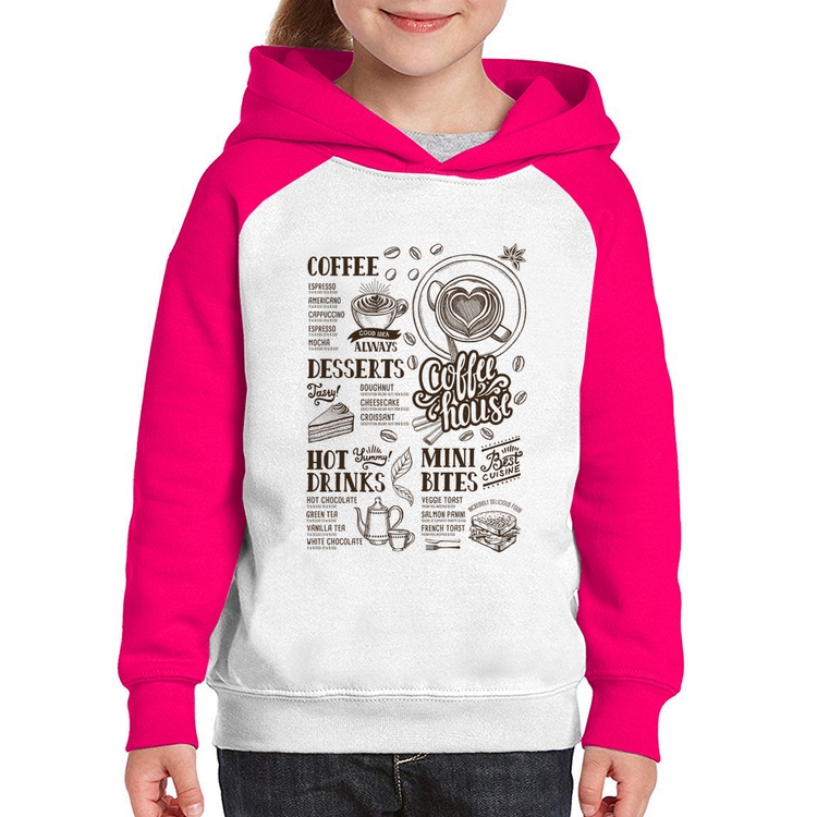 Moletom Infantil Coffee House Vintage - Branco/Rosa