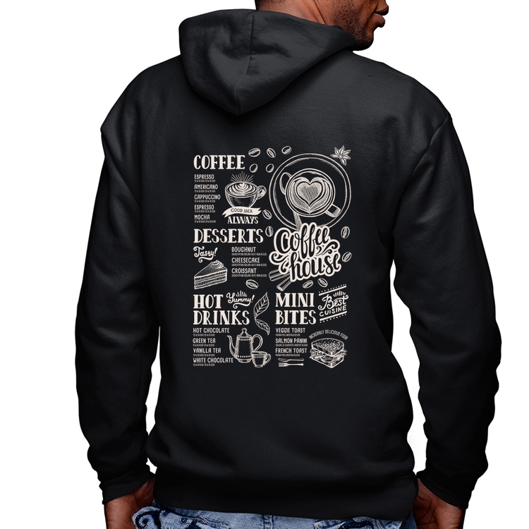 Blusa Moletom Coffee House Vintage Masculina com Capuz e Zíper