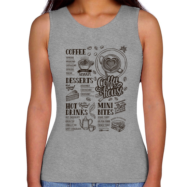 Regata Feminina Coffee House Vintage - Cinza