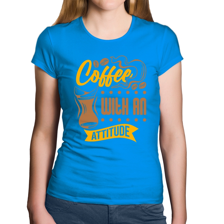 Baby Look Algodão Coffee With An Attitude - Azul