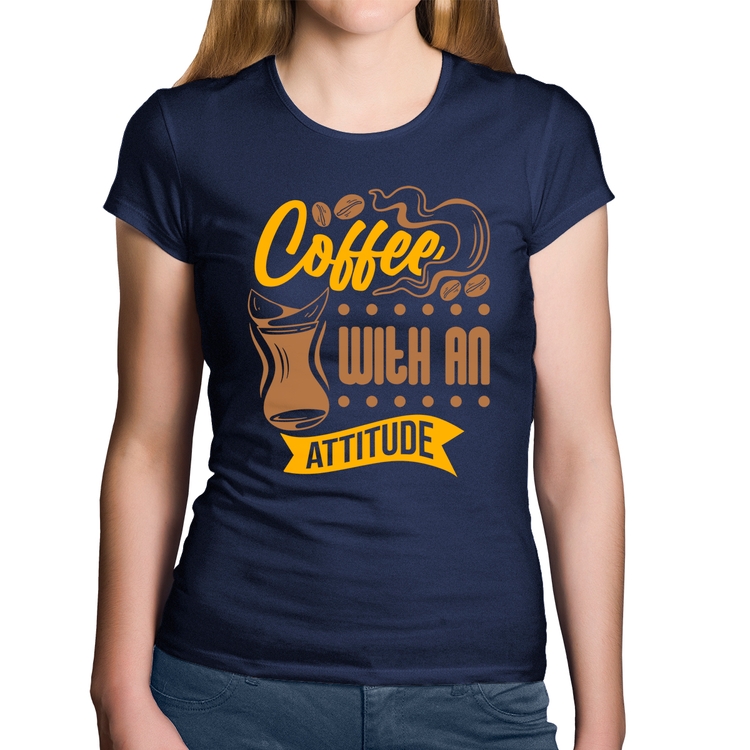 Baby Look Algodão Coffee With An Attitude - Marinho