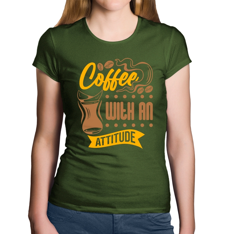 Baby Look Algodão Coffee With An Attitude - Musgo