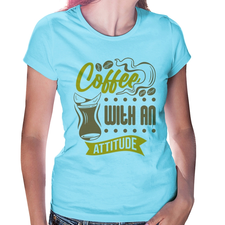 Baby Look Coffee With An Attitude - Azul Bebê