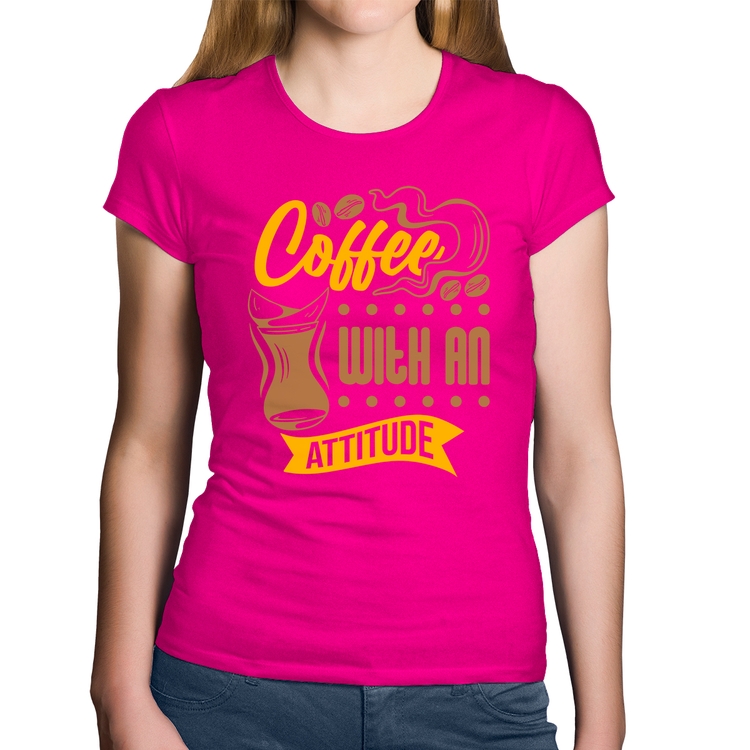 Baby Look Algodão Coffee With An Attitude - Rosa