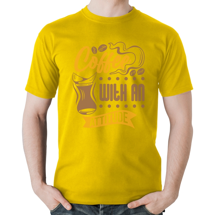 Camiseta Algodão Coffee With An Attitude - Amarela