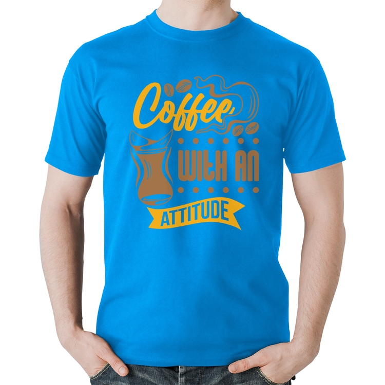 Camiseta Algodão Coffee With An Attitude - Azul