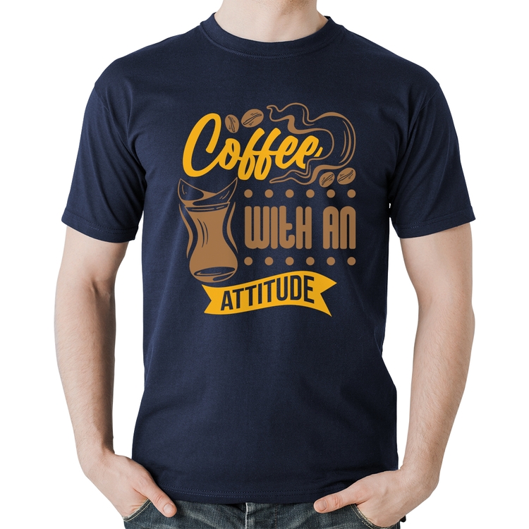 Camiseta Algodão Coffee With An Attitude - Marinho