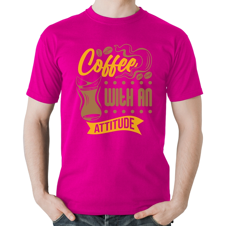 Camiseta Algodão Coffee With An Attitude - Rosa