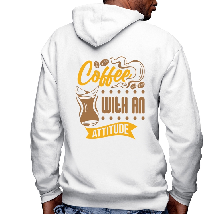 Blusa Moletom Coffee With An Attitude Masculina com Capuz e Zíper - Branca