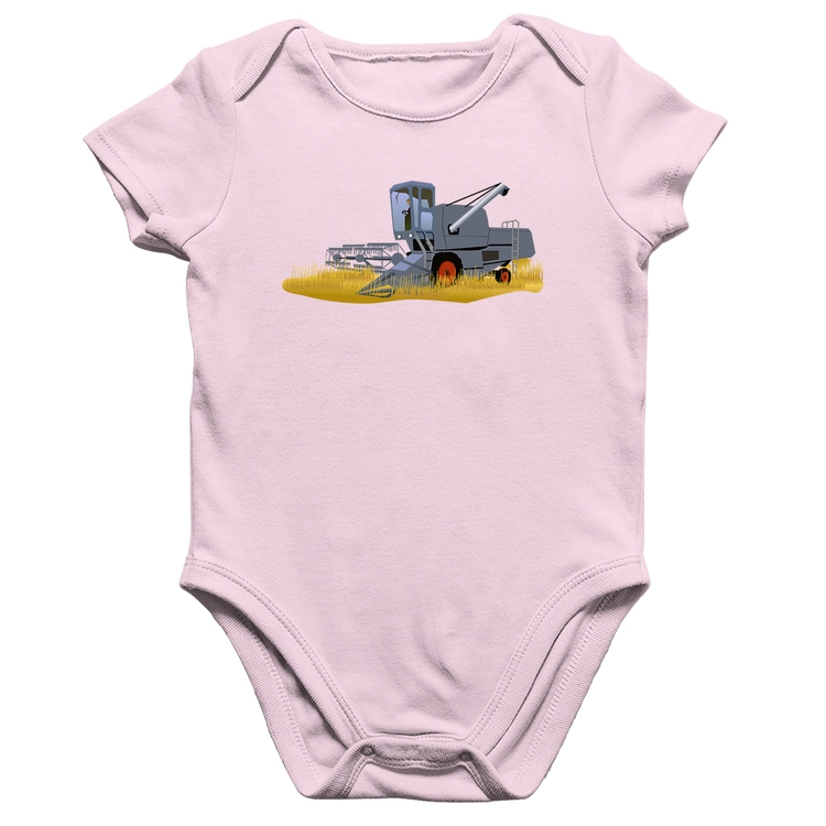 Body Bebê Algodão Colheitadeira - Rosa Bebê