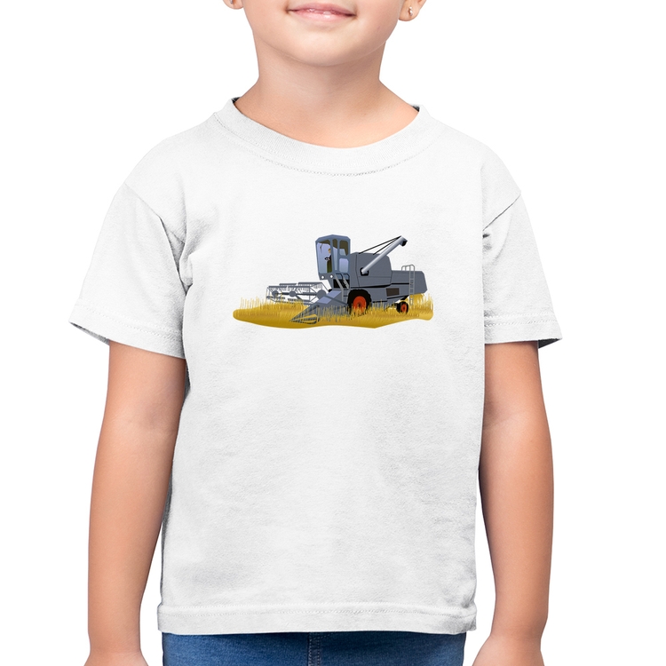 Camiseta Algodão Infantil Colheitadeira - Branca