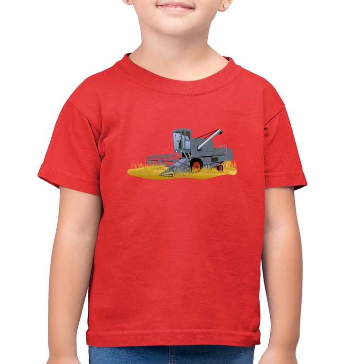 Camiseta Algodão Infantil Colheitadeira - Vermelha