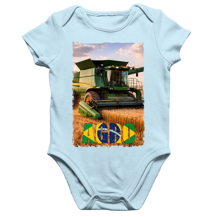 Body Bebê Algodão Colheitadeira Agro Brasil Rural - Azul Bebê