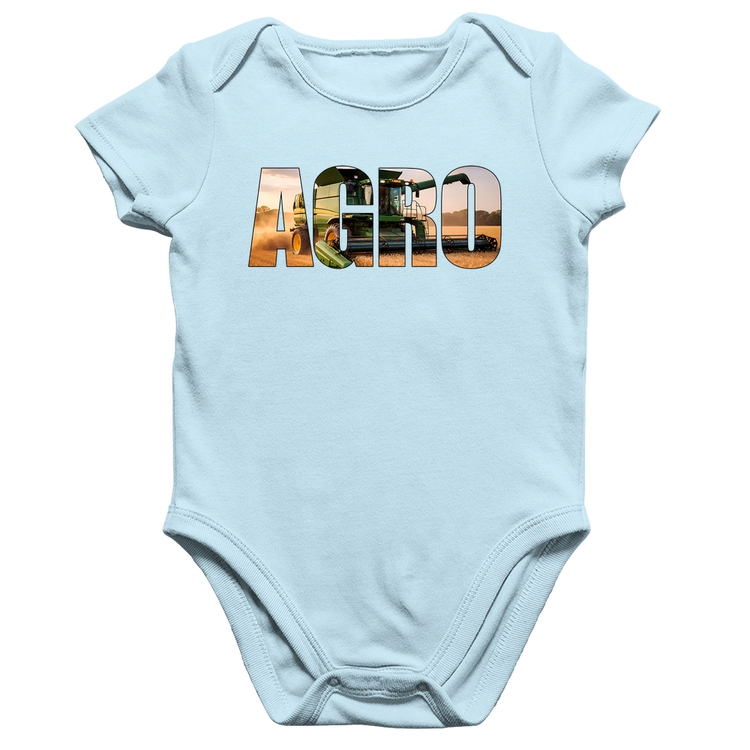 Body Bebê Algodão Agro Colheitadeira Rural - Azul Bebê