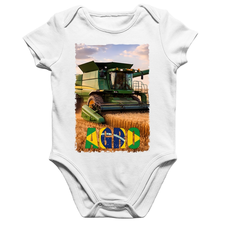 Body Bebê Algodão Colheitadeira Agro Brasil Rural - Branco