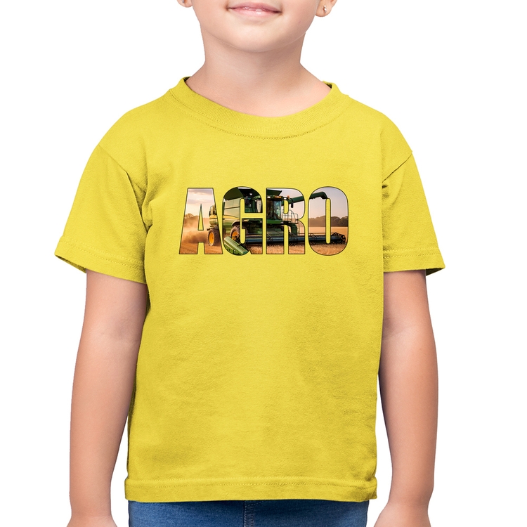 Camiseta Algodão Infantil Agro Colheitadeira Rural - Amarelo Canário
