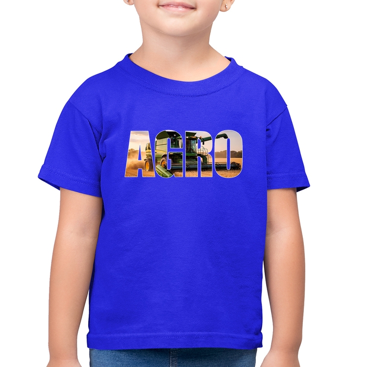 Camiseta Algodão Infantil Agro Colheitadeira Rural - Azul Royal