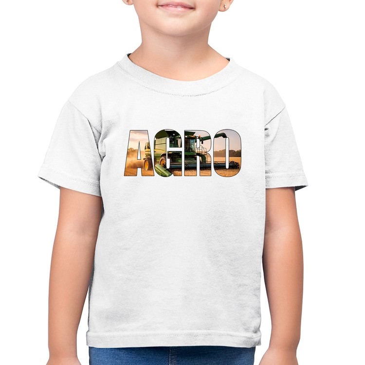 Camiseta Algodão Infantil Agro Colheitadeira Rural - Branca