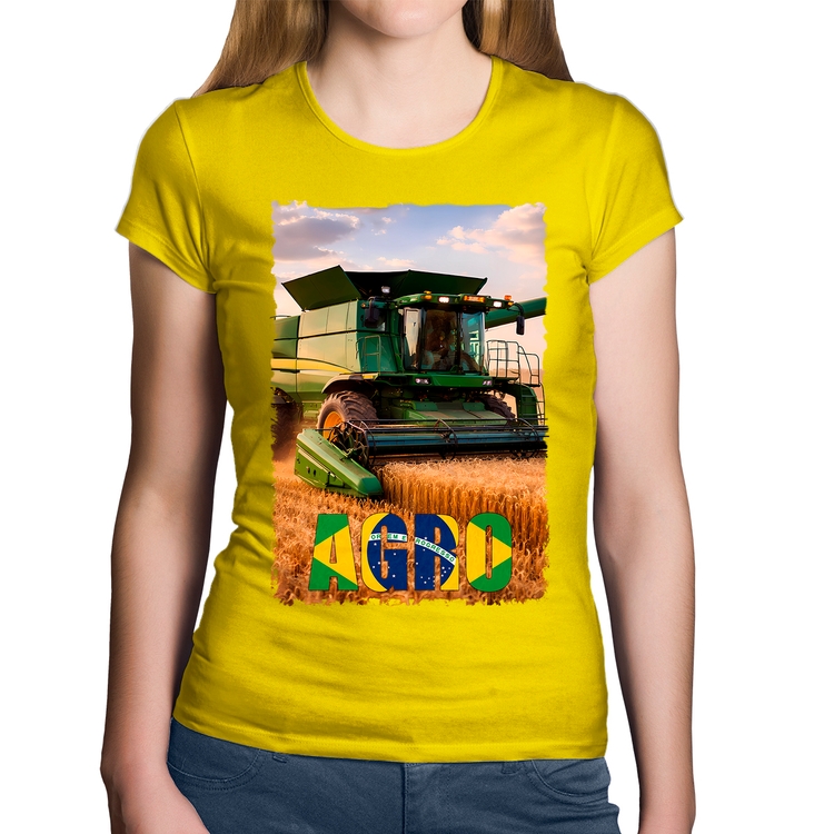 Baby Look Algodão Colheitadeira Agro Brasil Rural - Amarela