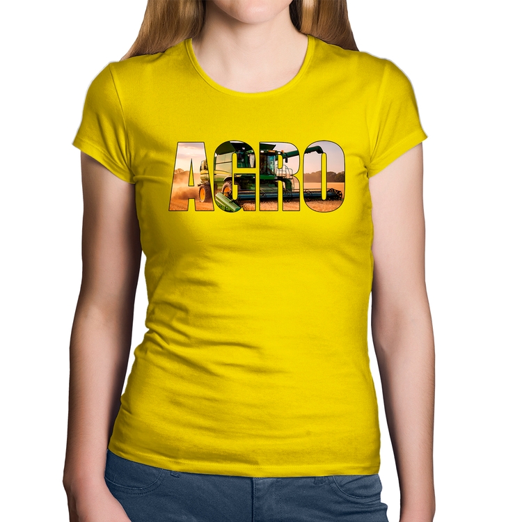 Baby Look Algodão Agro Colheitadeira Rural - Amarela