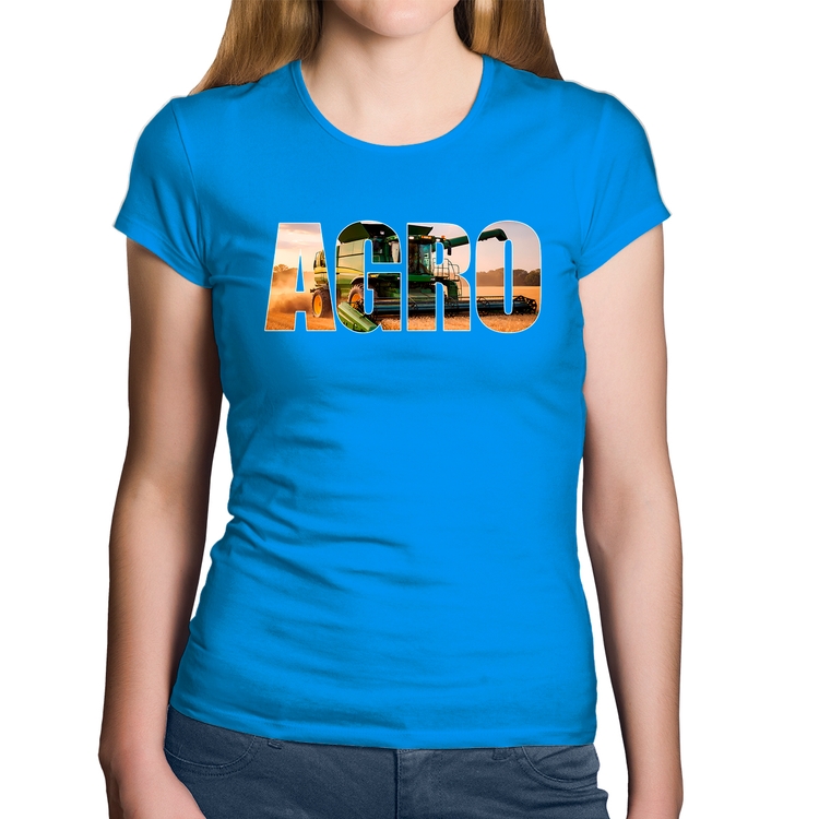 Baby Look Algodão Agro Colheitadeira Rural - Azul