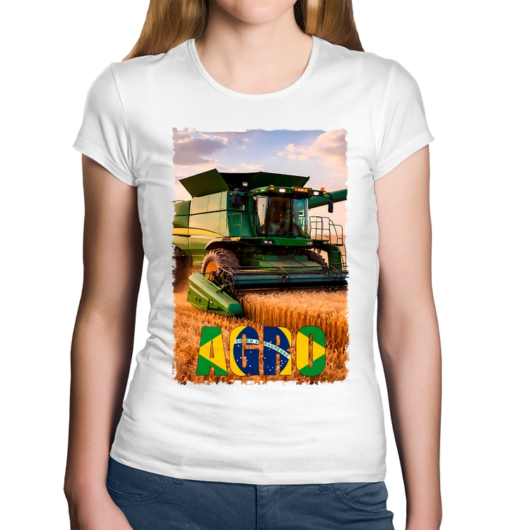 Baby Look Algodão Colheitadeira Agro Brasil Rural - Branca