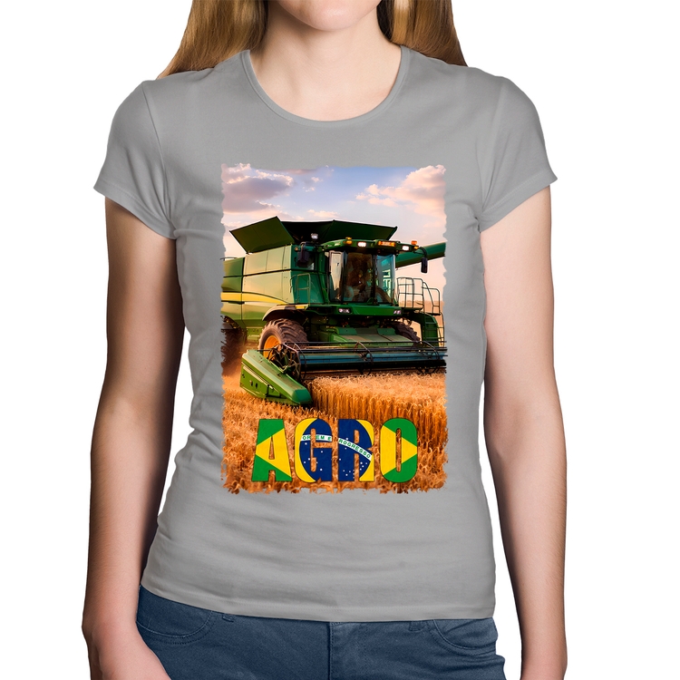 Baby Look Algodão Colheitadeira Agro Brasil Rural - Cinza