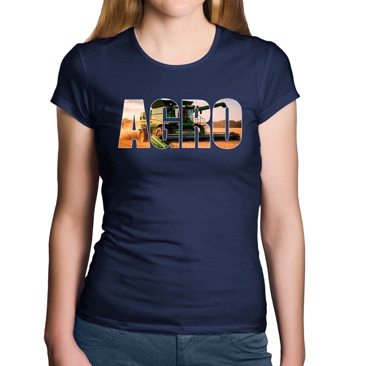 Baby Look Algodão Agro Colheitadeira Rural - Marinho