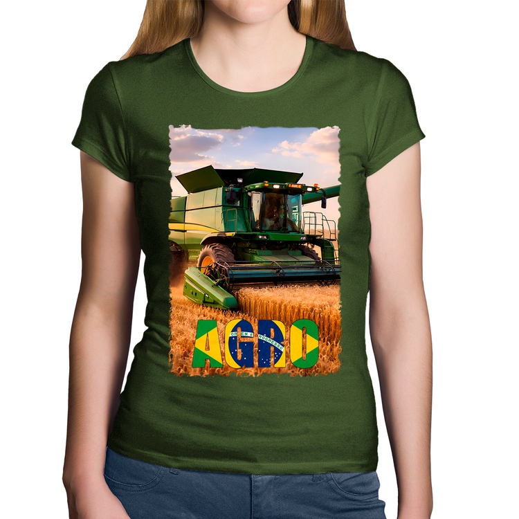 Baby Look Algodão Colheitadeira Agro Brasil Rural - Musgo