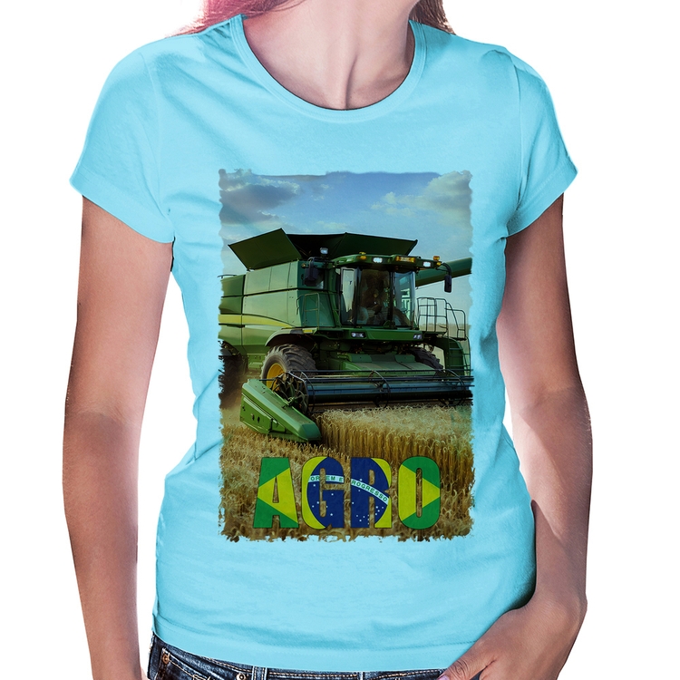 Baby Look Colheitadeira Agro Brasil Rural - Azul Bebê