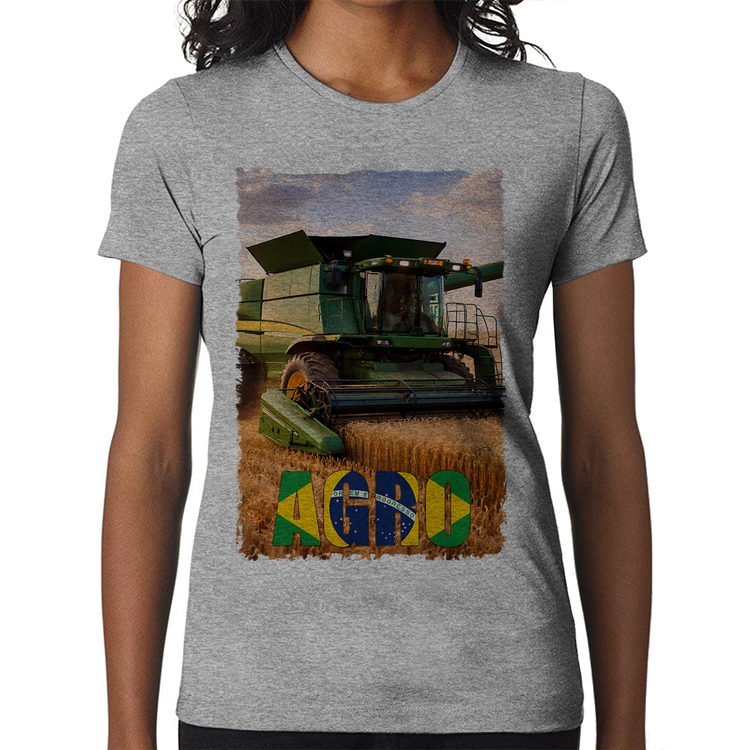 Baby Look Colheitadeira Agro Brasil Rural - Cinza