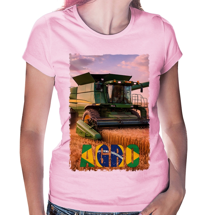 Baby Look Colheitadeira Agro Brasil Rural - Rosa Bebê