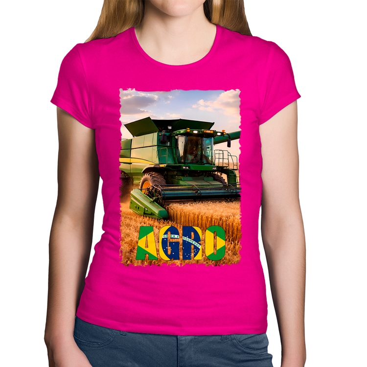 Baby Look Algodão Colheitadeira Agro Brasil Rural - Rosa