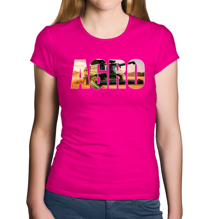 Baby Look Algodão Agro Colheitadeira Rural - Rosa