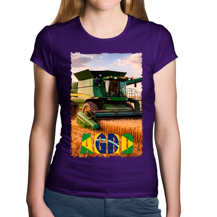 Baby Look Algodão Colheitadeira Agro Brasil Rural - Roxa