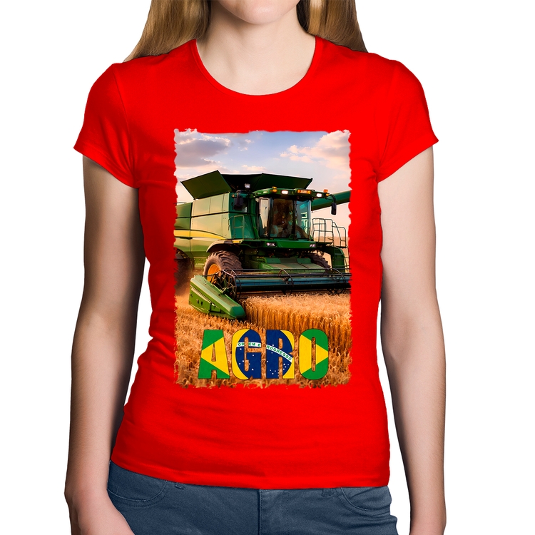 Baby Look Algodão Colheitadeira Agro Brasil Rural - Vermelha