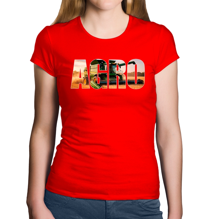 Baby Look Algodão Agro Colheitadeira Rural - Vermelha