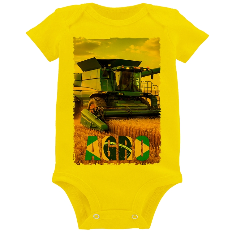 Body Bebê Colheitadeira Agro Brasil Rural - Amarelo