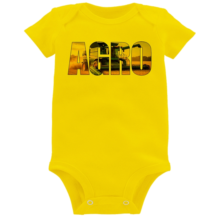 Body Bebê Agro Colheitadeira Rural - Amarelo