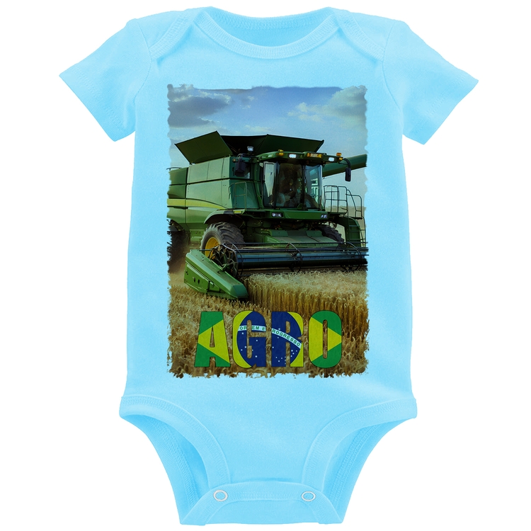 Body Bebê Colheitadeira Agro Brasil Rural - Azul Bebê