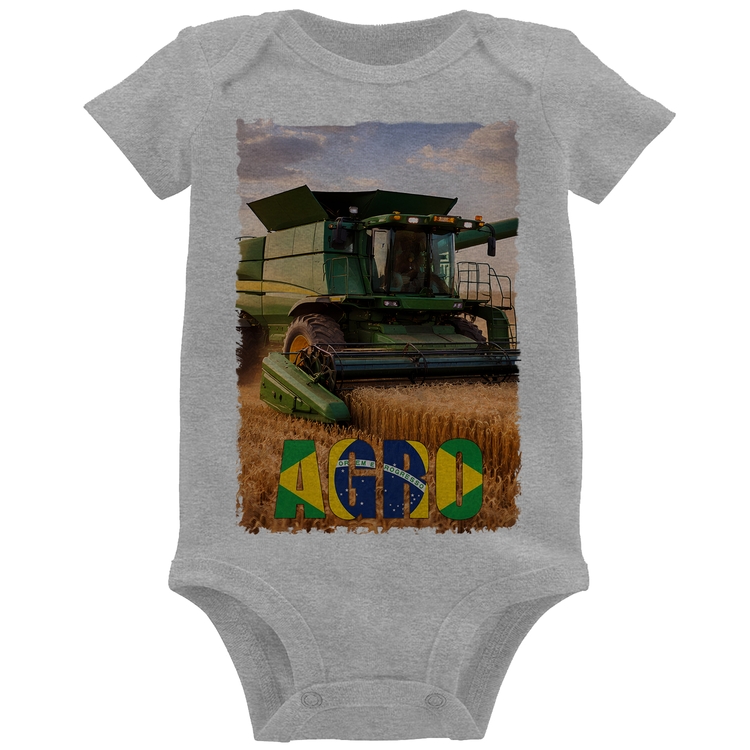 Body Bebê Colheitadeira Agro Brasil Rural - Cinza