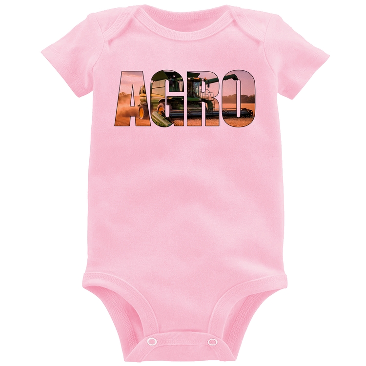 Body Bebê Agro Colheitadeira Rural - Rosa Bebê