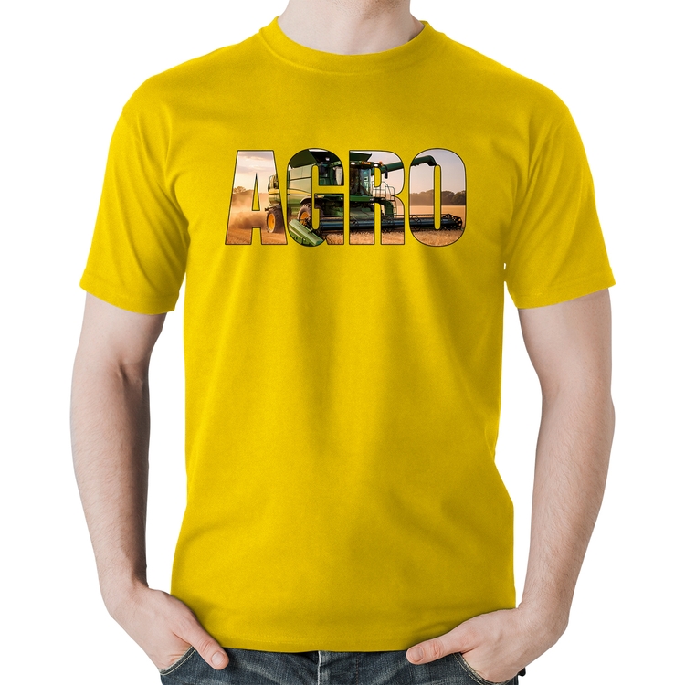 Camiseta Algodão Agro Colheitadeira Rural - Amarela