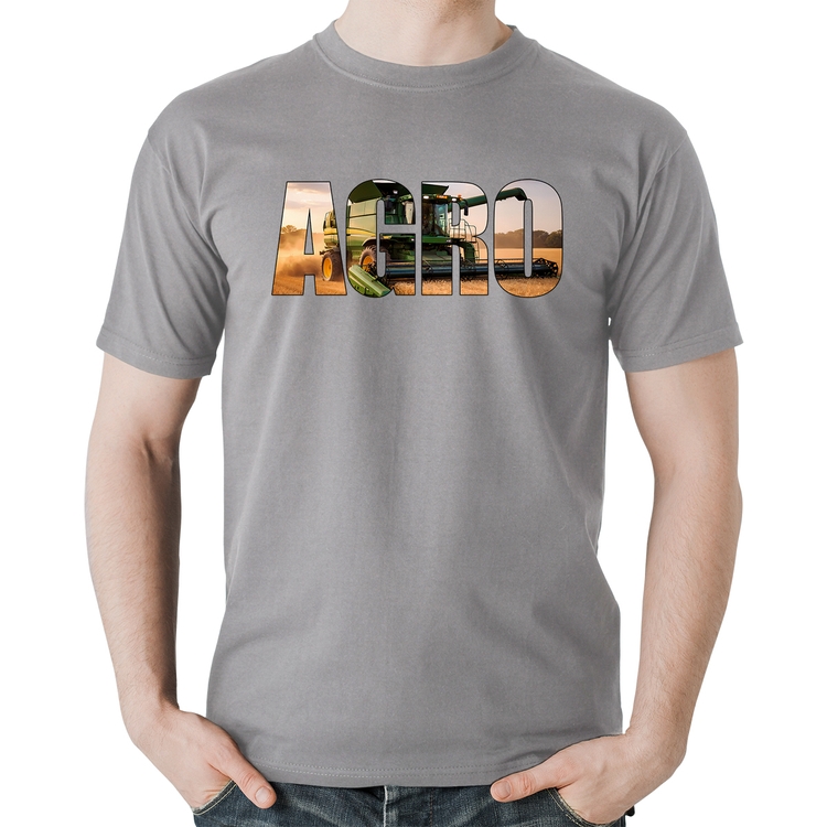 Camiseta Algodão Agro Colheitadeira Rural - Cinza