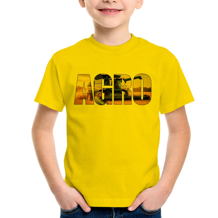 Camiseta Infantil Agro Colheitadeira Rural - Amarela