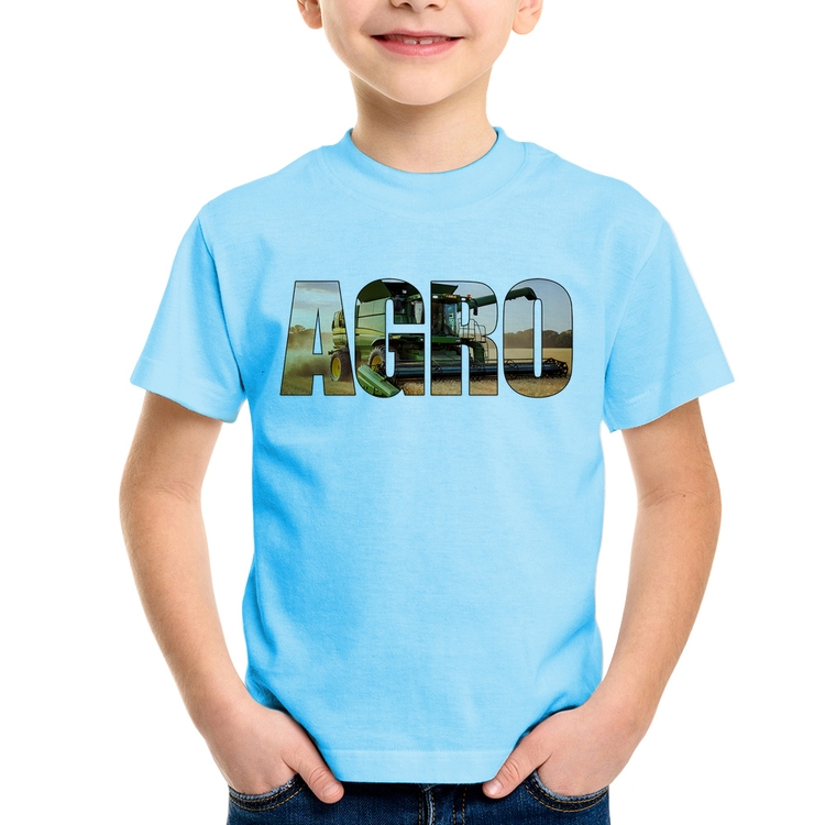 Camiseta Infantil Agro Colheitadeira Rural - Azul Bebê