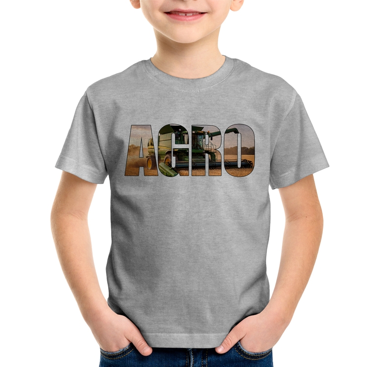 Camiseta Infantil Agro Colheitadeira Rural - Cinza
