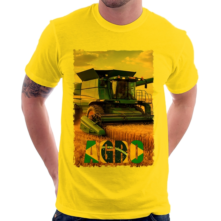 Camiseta Colheitadeira Agro Brasil Rural - Amarela